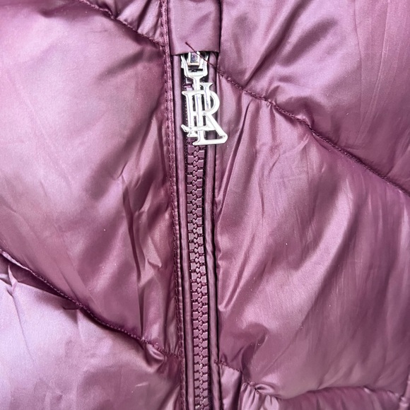 Lauren Ralph Lauren Plum Quilted Puffer Jacket Faux Fur Hood M - Picture 5 of 9